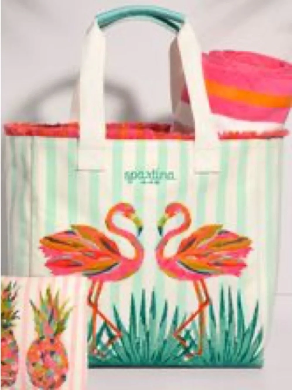 NWT Spartina 449 Striped Flamingo Tote in Mint & Coral